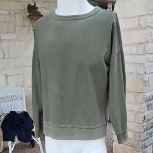 Buffalo David Bitton 60/40 Cotton Olive Green Long Sleeve Distressed Sweatshirt